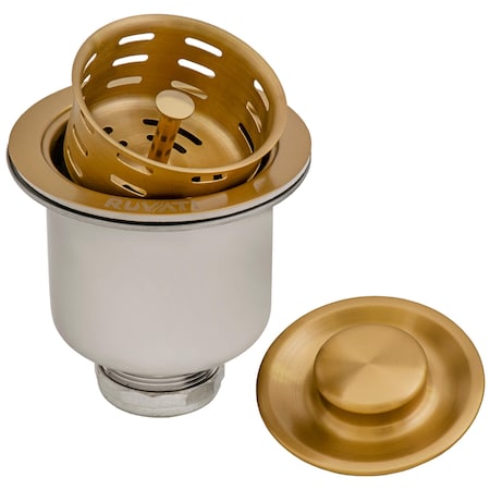 Ruvati Deep Basket Strainer Drain for Kitchen Sinks all Metal 3-1/2 inch Brushed Gold Satin Brass RVA1027GG